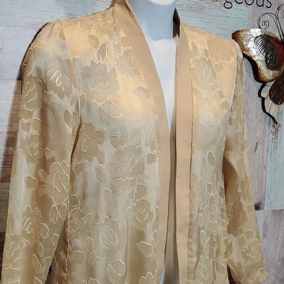 BFA VINTAGE Sz 14 Vintage Cream Burnout Floral Design Open Front Cardigan 524 - Picture 3 of 10
